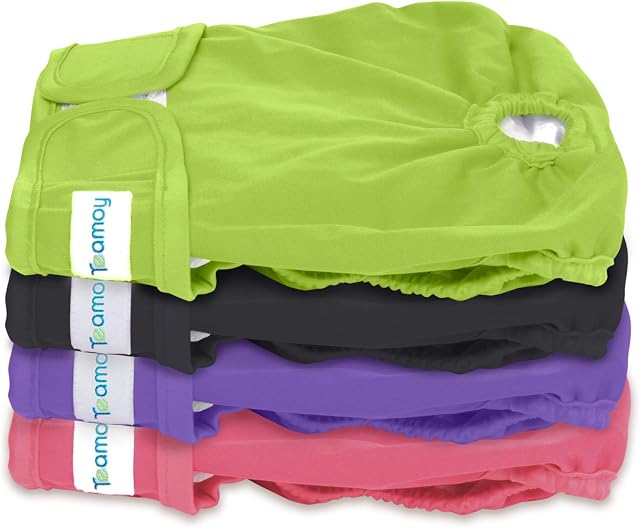 Teamoy 4pcs Pack Female Dog Nappies, Washable Dog Nappies Dog Sanitary Pants, Super-Absorbent and Comfortable, S