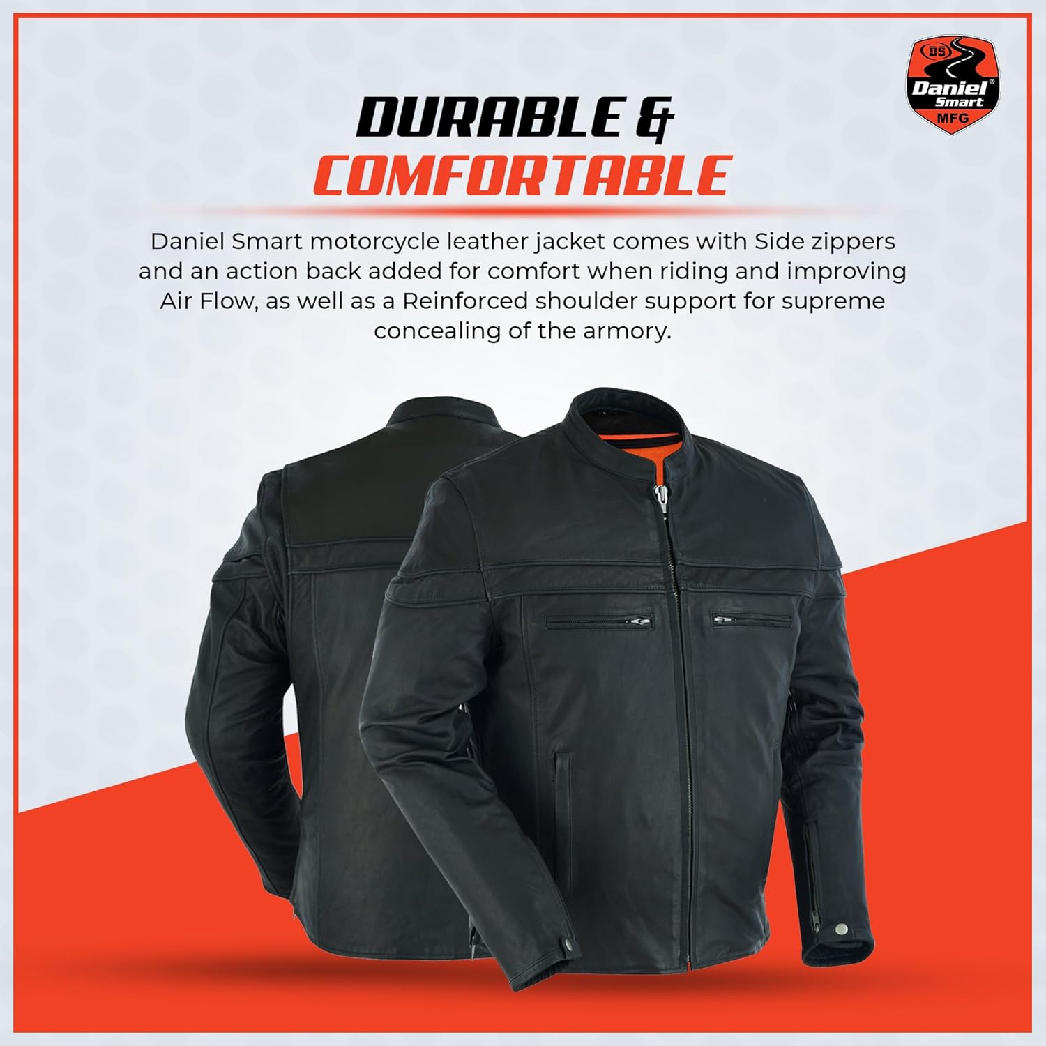 Daniel Smart Leather Motorcycle Jacket Men Fully Linned Goatskin Sporty Biker Leather Jacket with Multiple Carry Pocket