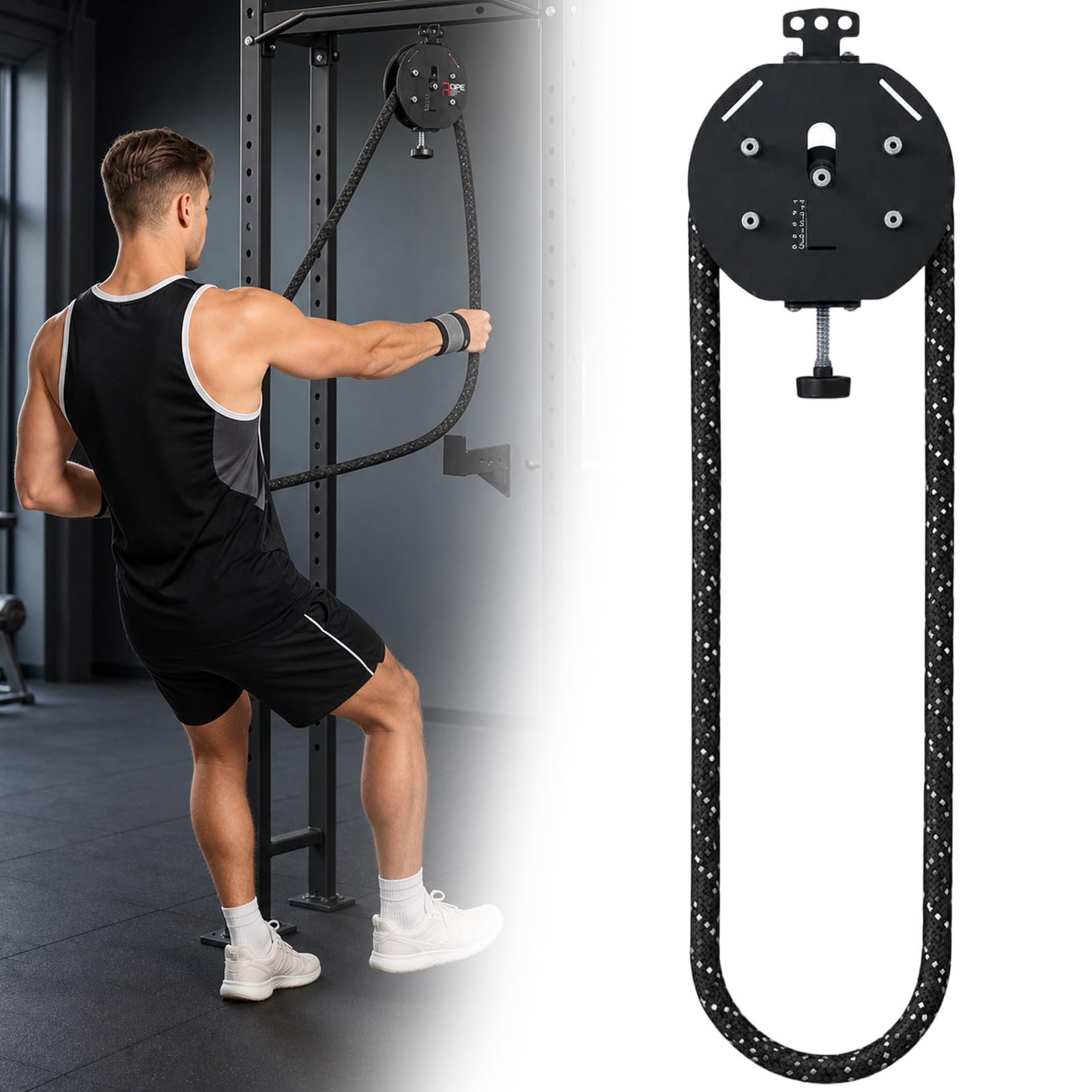 Sistemas Cable-Polea Resistencia Ajustable, Sistemas PortáTil De Poleas De Cuerda Sin Fin, Ajuste De Resistencia Mediante Mando, para Resistencia Muscular Black