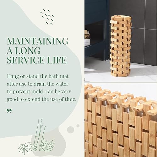Miniatura 4 de Basic Beyond Tapete de baño de bambú para suelo del baño, tapete de baño de madera de secado rápido, tapete de ducha de bambú antideslizante para
