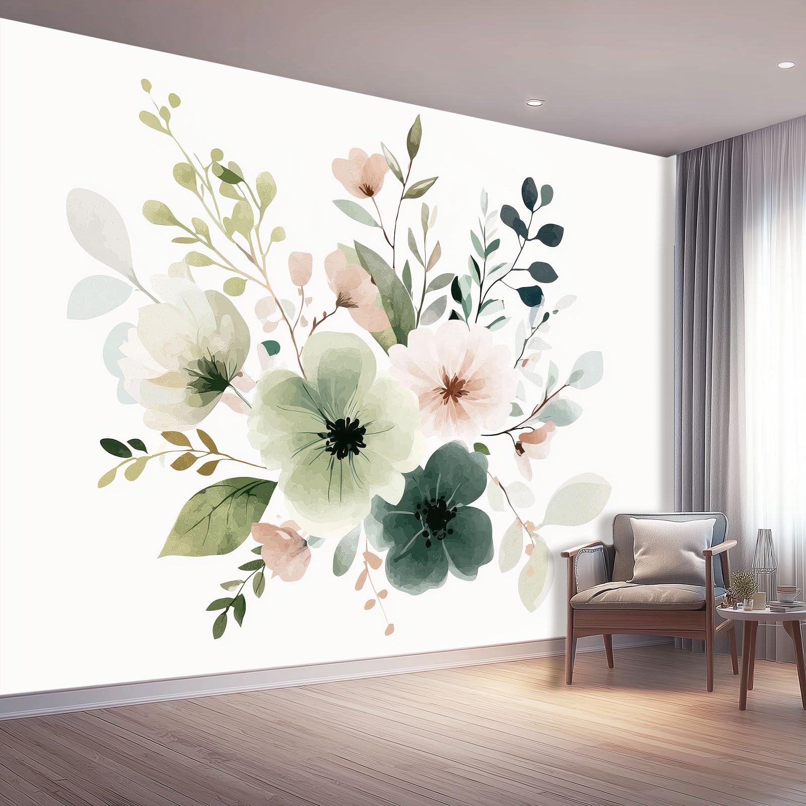 Romantisch Aquarell Pflanze Blatt Blume Muster Deko VliesTapete