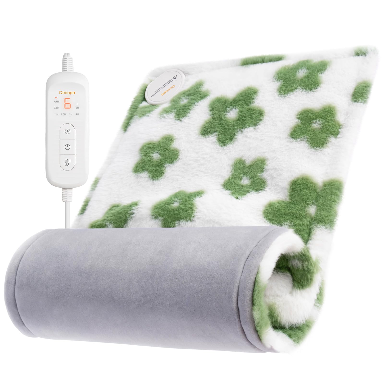 OCOOPA Graphene Heating Pad for Back Pain Relief, Ultra Soft & Comfortable Plush, Flower Cute Heating Pad for Period Cramps XL 12"x24", 6-Hour Timer, Christmas Gift for Women Mom