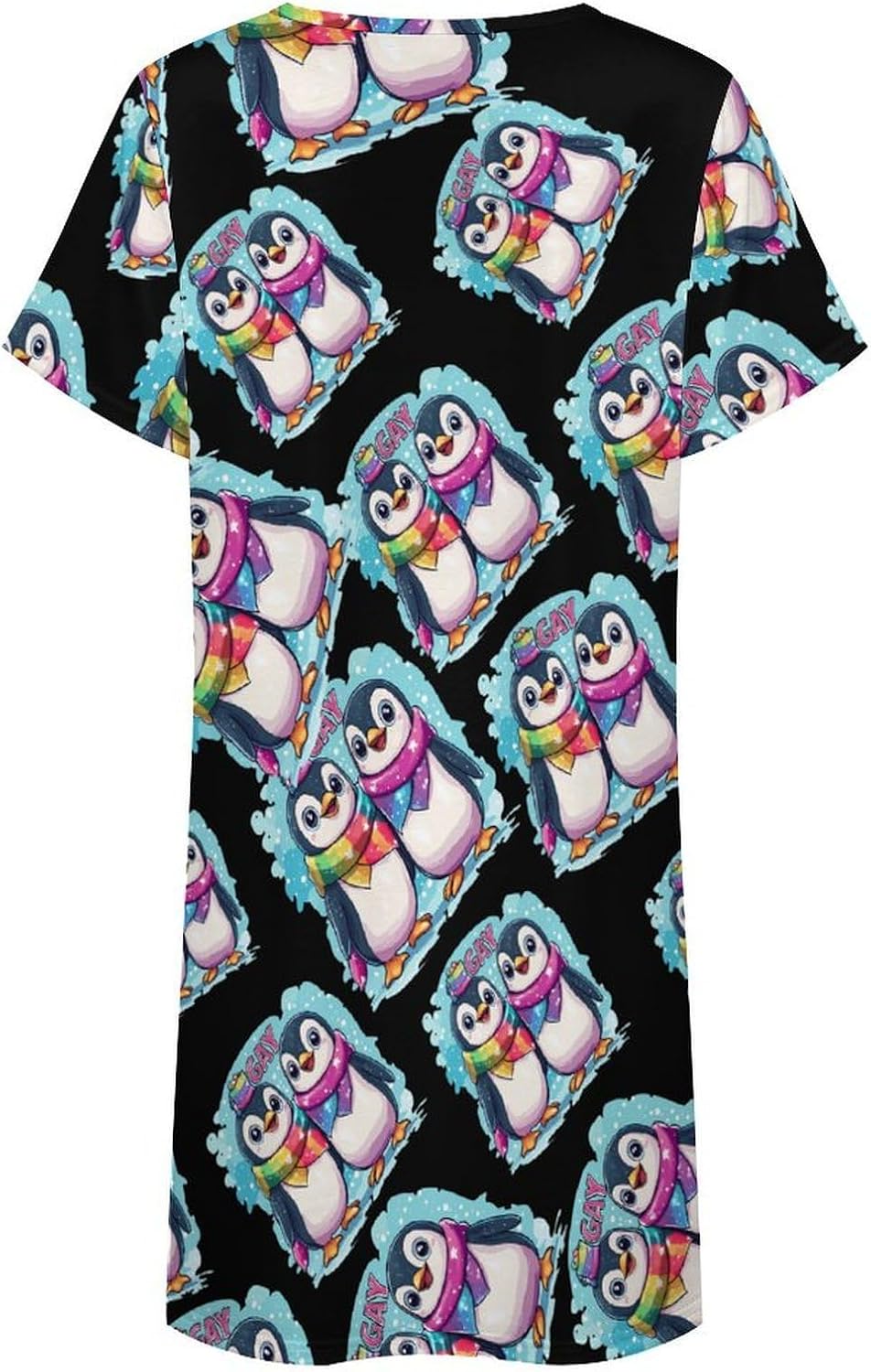 Cute Penguins Rainbow Gay Women's Nightgowns Short Sleeve Night Shirts Sleepwear Soft Sleep Dress Pajamas