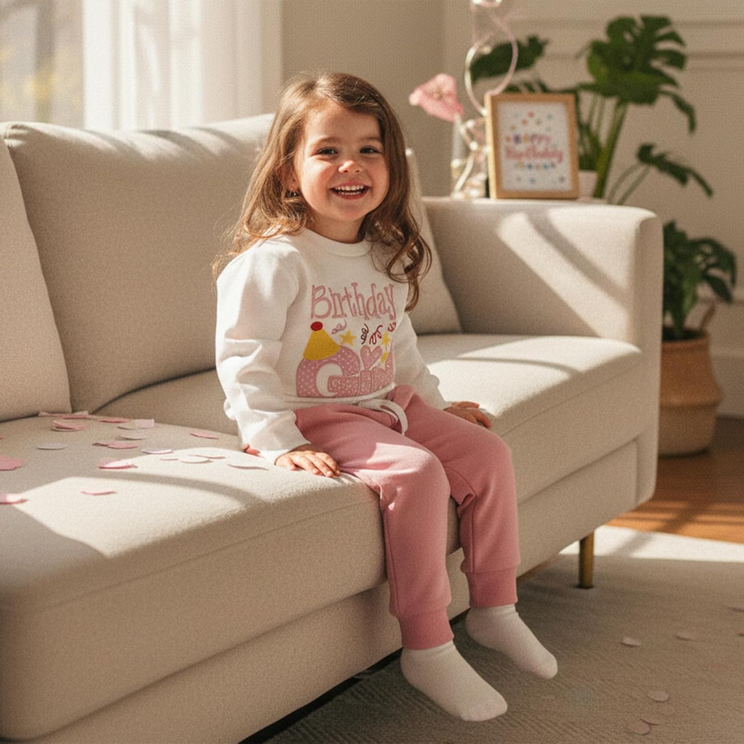 SAYOO Baby Birthday Girl Outfit Embroidery Birthday Girl Print Sweatshirt Pullover+Sweatpants Princess 2Pcs Fall Clothes - Image 3