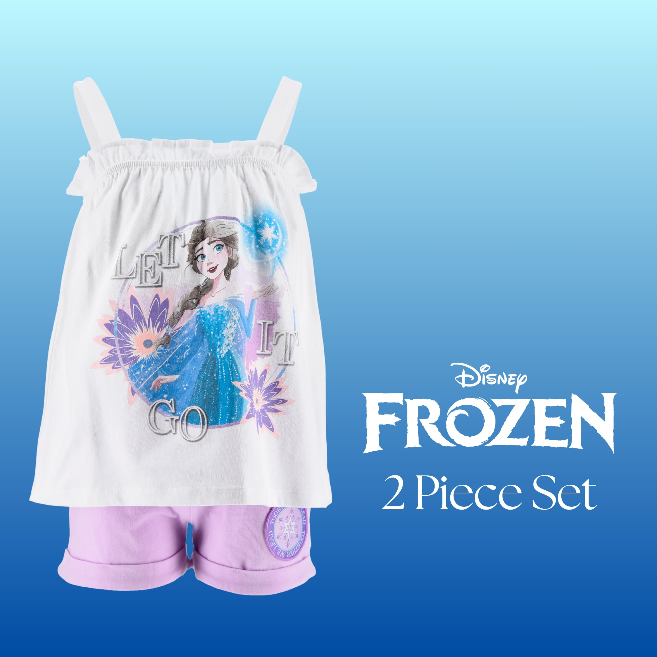 Disney Frozen Camiseta y Pantalón Corto para Niña, Diseño 'Let it Go' Lentejuelas Pijama Conjunto 2 Piezas para Niñas, Tallas 3 a 8 Años