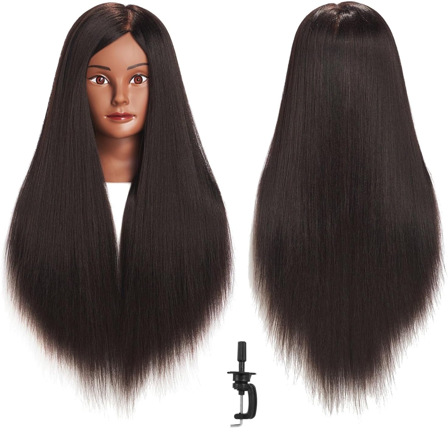 Mannequin Head 26-28" Manikin Head Yaki Synthetic Fiber Hairdresser Styling Training Head Model Cosmetology Doll Head Hair for Practice Cutting Braiding with Free Clamp Stand 7E6606BY0220