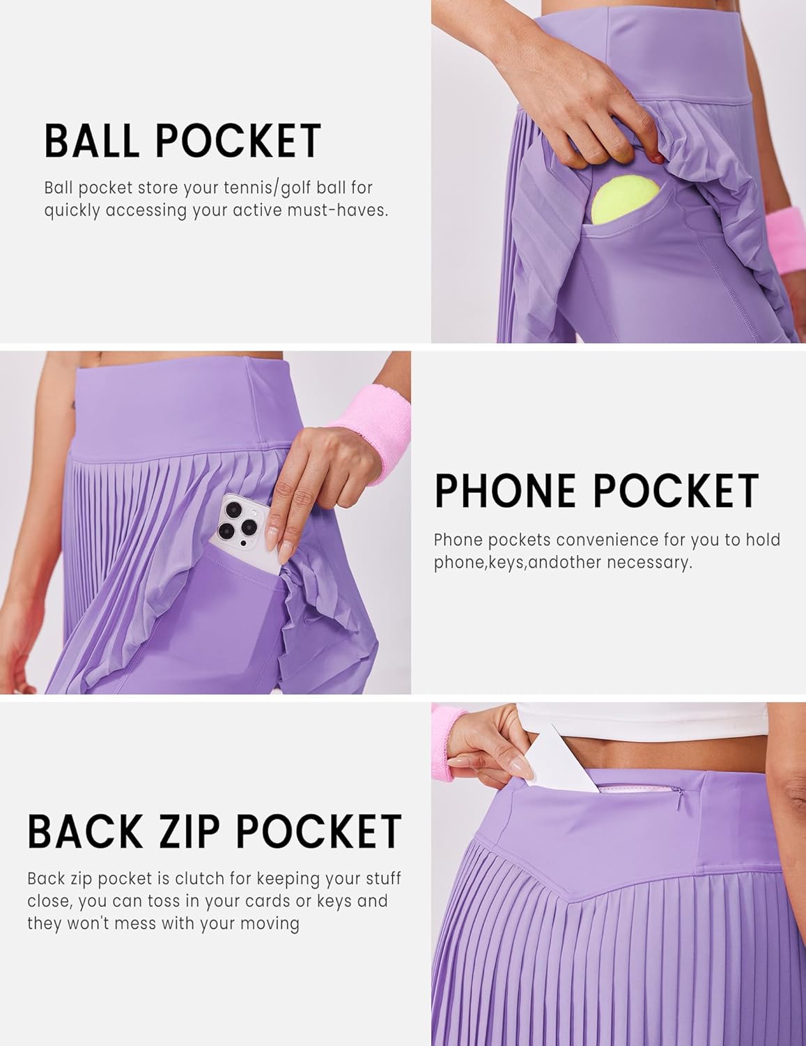 PINSPARK Pleated Tennis Skirt for Women High Waisted Athletic Skirts with Shorts Pockets Golf Workout Pickleball Skort Skirts - Image 3