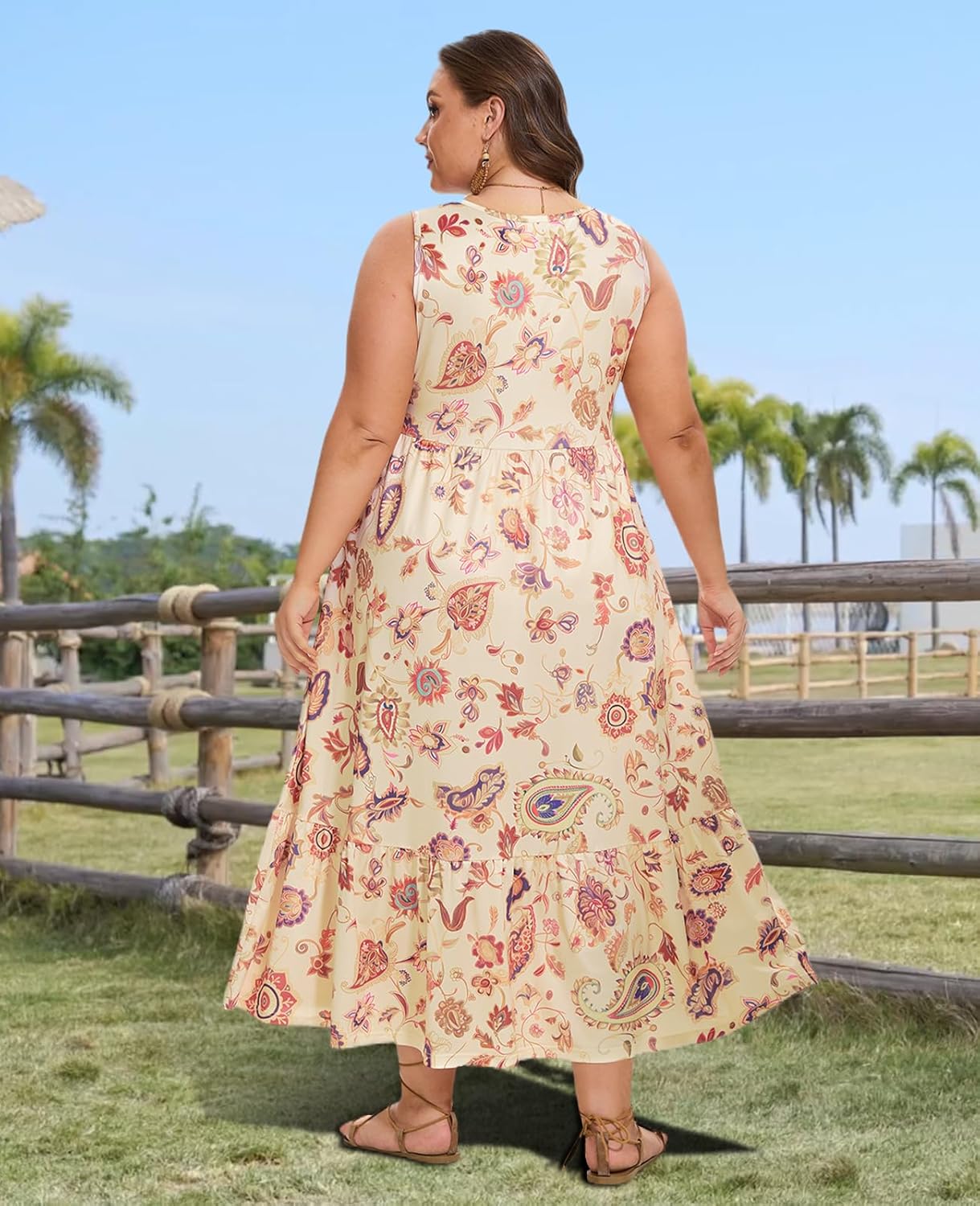 Moon Wood Women's Plus Size Sleeveless Summer Dress Crewneck Tank Casual Flowy Maxi Dress with Pockets Vacation Outfits - Image 4