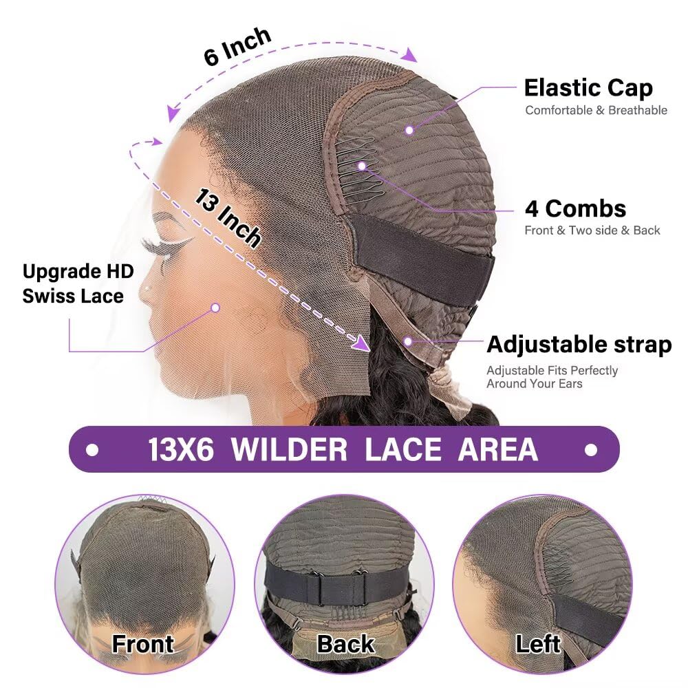36 Inch Deep Wave Lace Front Wigs Human Hair 13x6 HD Lace Front Wigs Pre Plucked Curly Lace Front Wig Human Hair 200 Density Glueless Wigs