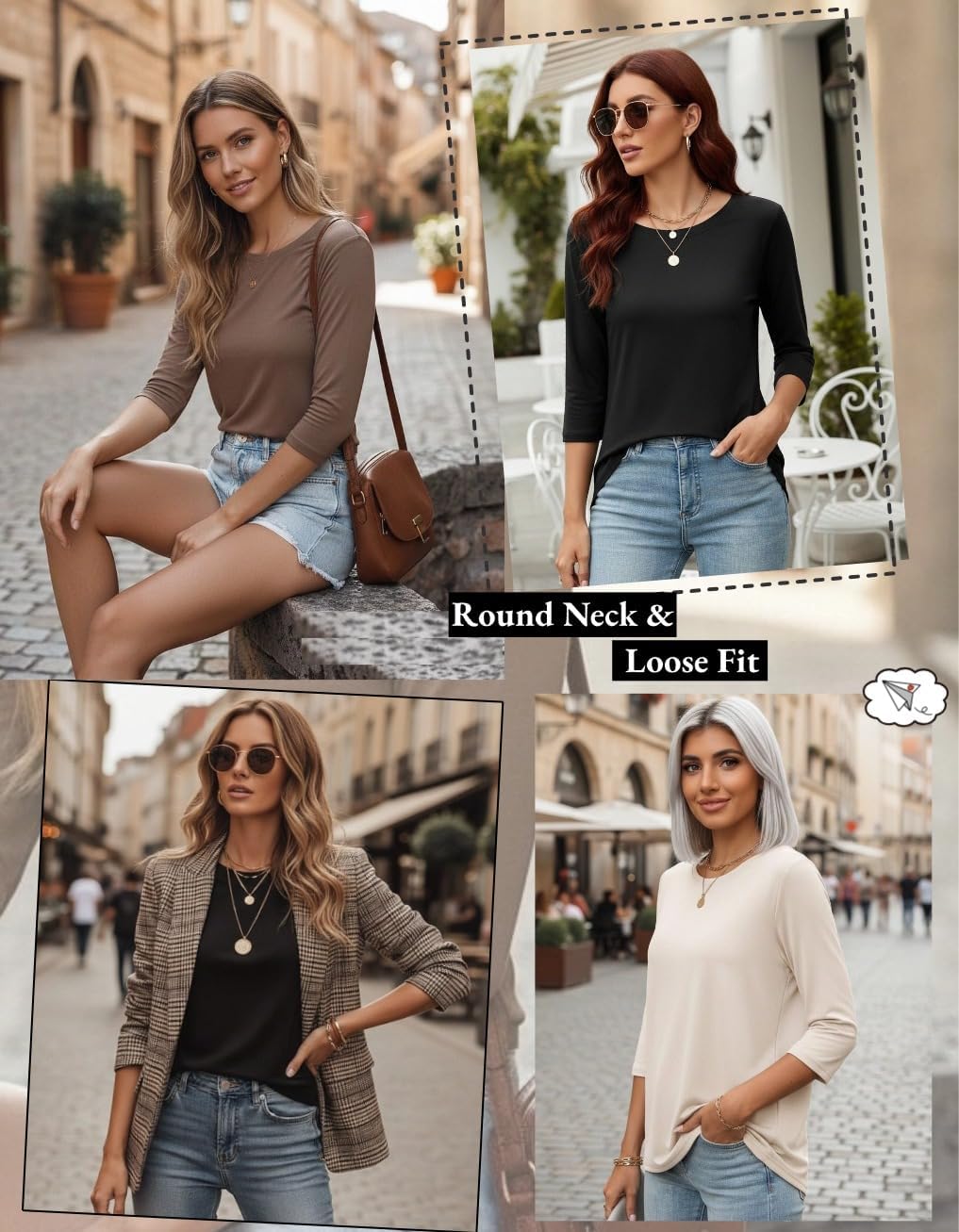 Zeagoo Women Tops 3 Pack 3/4 Sleeve Crewneck Cute Basics Tees Casual Fashion Spring Summer T Shirts Business Work Tee Top - Image 4