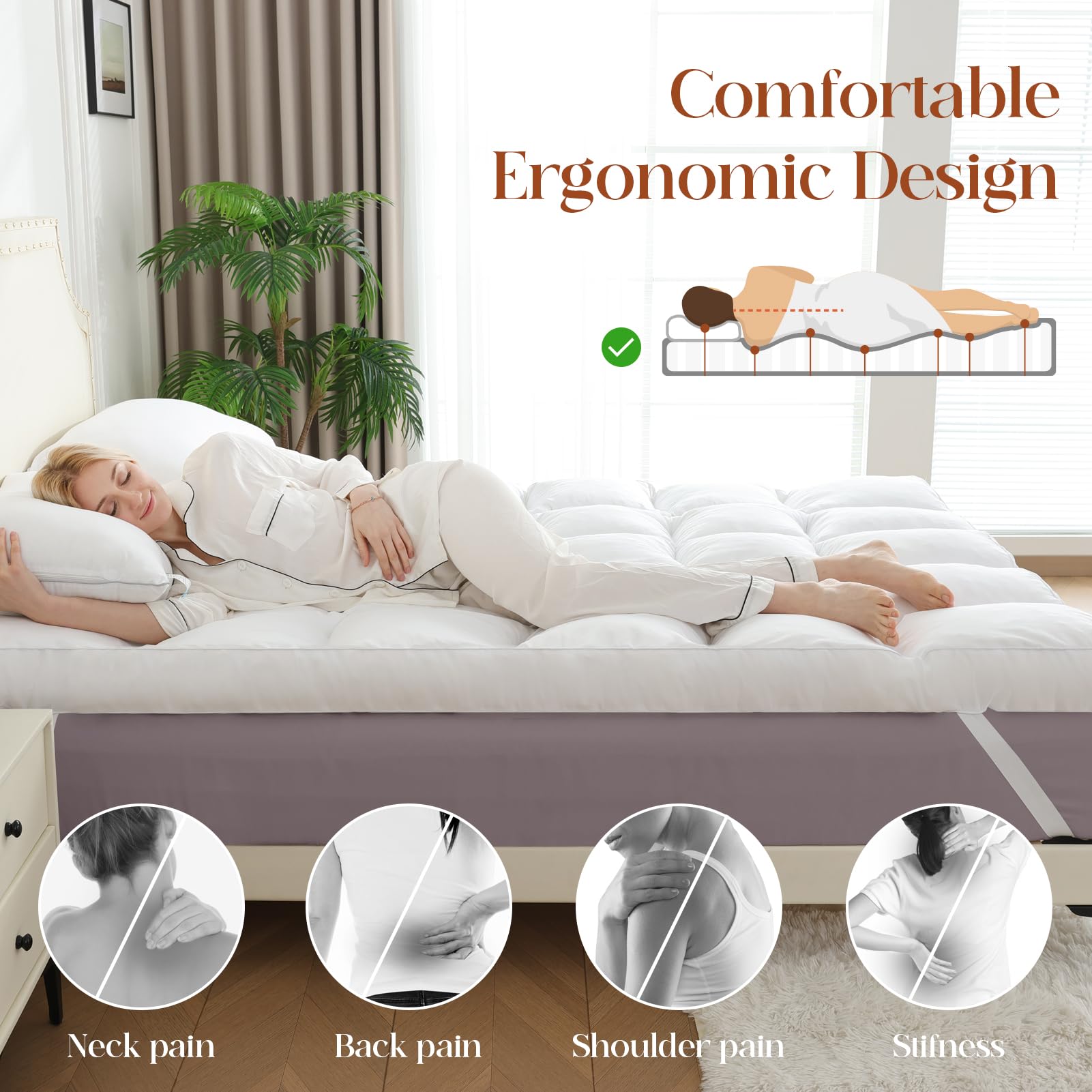 WhatsBedding Coprimaterasso matrimoniale in schiuma triturata da 7,6 cm, con copertura impermeabile, cuscino rinfrescante, morbido coprimaterasso con tasca profonda 20-53 cm, 99 x 190,5 cm, bianco