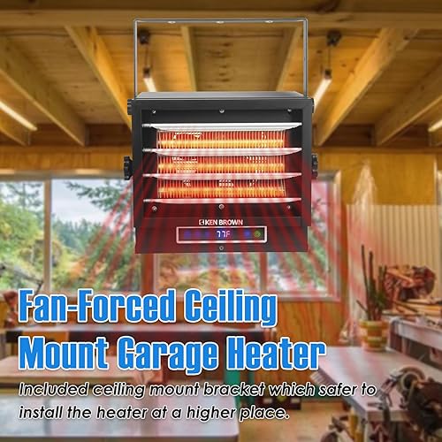 Miniatura 9 de KEN BROWN Calentador de techo forzado con ventilador digital de 7500 W, calentador eléctrico de garaje con control remoto de función completa,