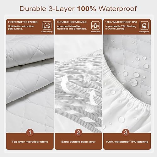 Miniatura 3 de Funda de colchón, funda de colchón impermeable, tamaño completo, ultrasuave y transpirable, lavable a máquina, adecuada para el hogar, dormitorio y