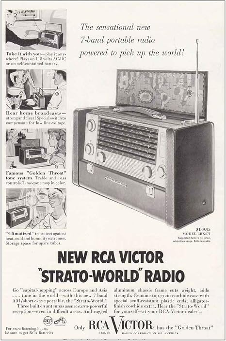 Amazon.com: 1954 RCA Victor strato-world Modelo de radio: 3bx671, RCA  Impresión AD : Hogar y Cocina