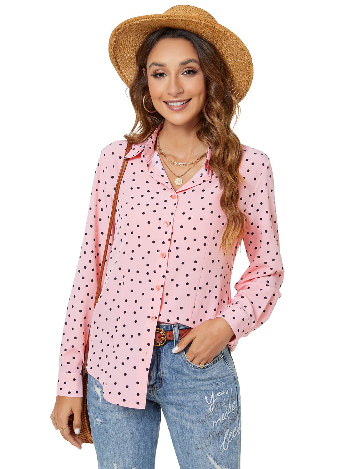 Atnlewhi Womens Long Sleeve Button Down Shirts Simple Work Blouse Stretch Formal Casual Dress Shirt