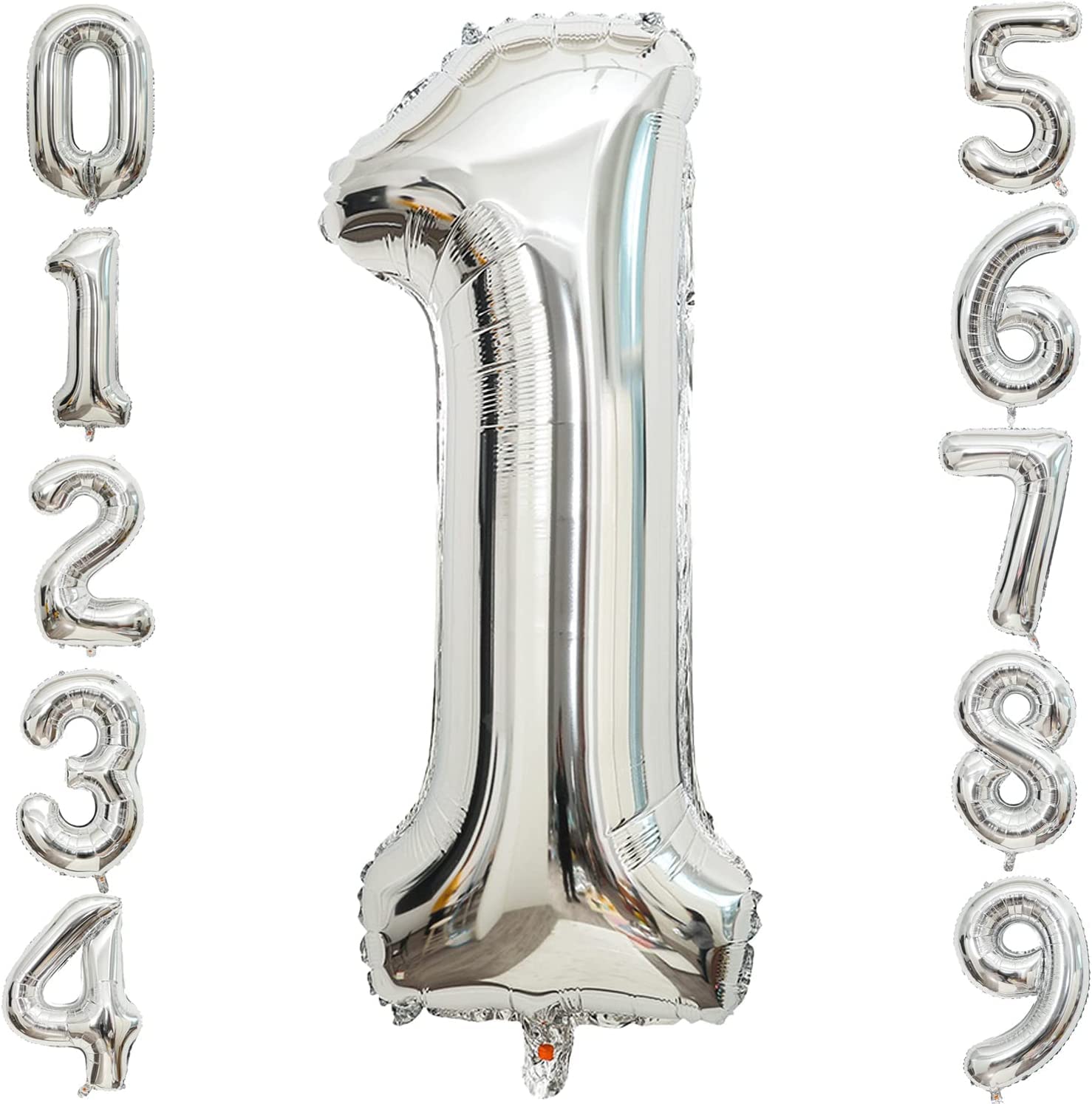 40 Inch Large Number Silver Balloons Mylar Helium Balloons For Birthday Party Celebration Decoration Graduation Anniversary Baby Shower (Number 1)