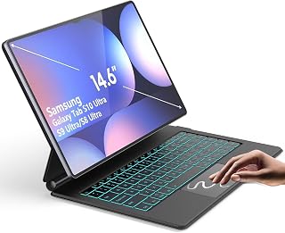 삼성 갤럭시 탭 S10 울트라/S9 울트라/S8 울트라 14.6인치용 키보드 케이스, 매직 플로팅 캔틸레버 마그네틱 스탠드, 내장 트랙패드, AI 키, 원클릭 DeX 모드, 3단계 7색 백라이트, 블랙