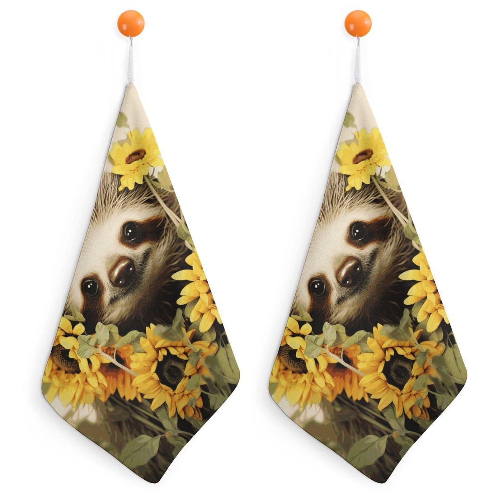 LDGSUPH Sloth Sunflower Hand Towels Fashion Hand Face Towel with Hanging Strap Absorbent Soft Decorative Towel Fade Resistant Cozy Face Cloths for Kitchen Gym Bathroom Towels 2PCS