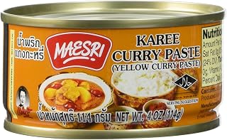 Maesri Yellow Curry Paste (Kang Karee) 4oz Pack of 4 - Authentic Thai Flavor for Mild Curries