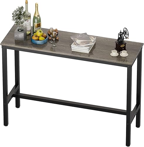 Miniatura 10 de Teraves Mesa de bar, mesa de bar con altura de barra, mesa de altura de mostrador con marco de metal resistente, mesa rectangular alta para cocina y