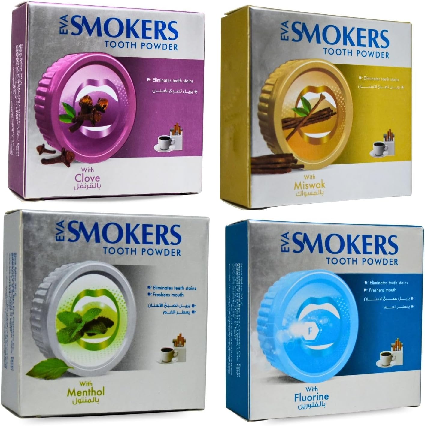 bonballoon Lot 4 Eva Smokers Miswak Clove Menthol Fluorine Cleansing Whiten Whitening Tooth Powder