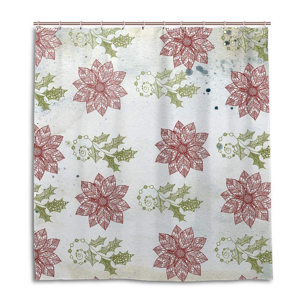Rideau de douche fleurs d'hiver CHEHONG en polyester lavable pour salle de bain moderne 168x183cm