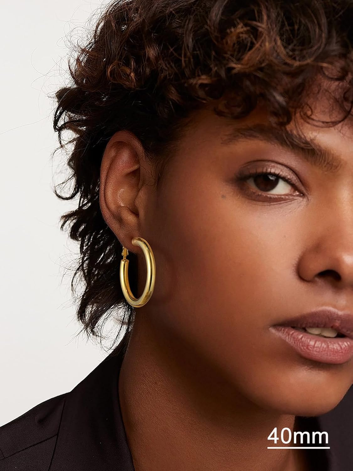 U7 Chunky Hoop Earrings for Women, Stainless Steel Hoops Earring, Classic Polished Thick Ear Jewelry, Black/Silver/Gold Hoop Earrings, 20/30/40/60/80mm - Image 7