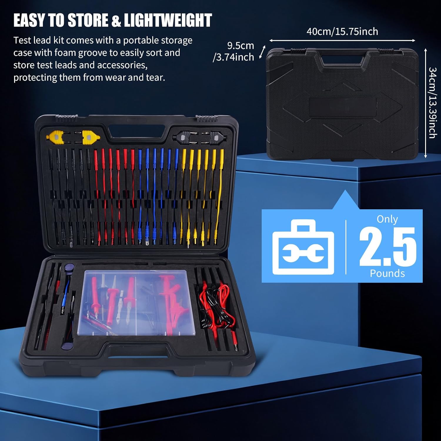 105PCS Multimeter Test Lead Kit with Hanging Loop Strap Magnetic Hanger for Fluke, Automotive Circuit Breakout Probe Kit, Banana Plug Leads & Large Alligator Clips