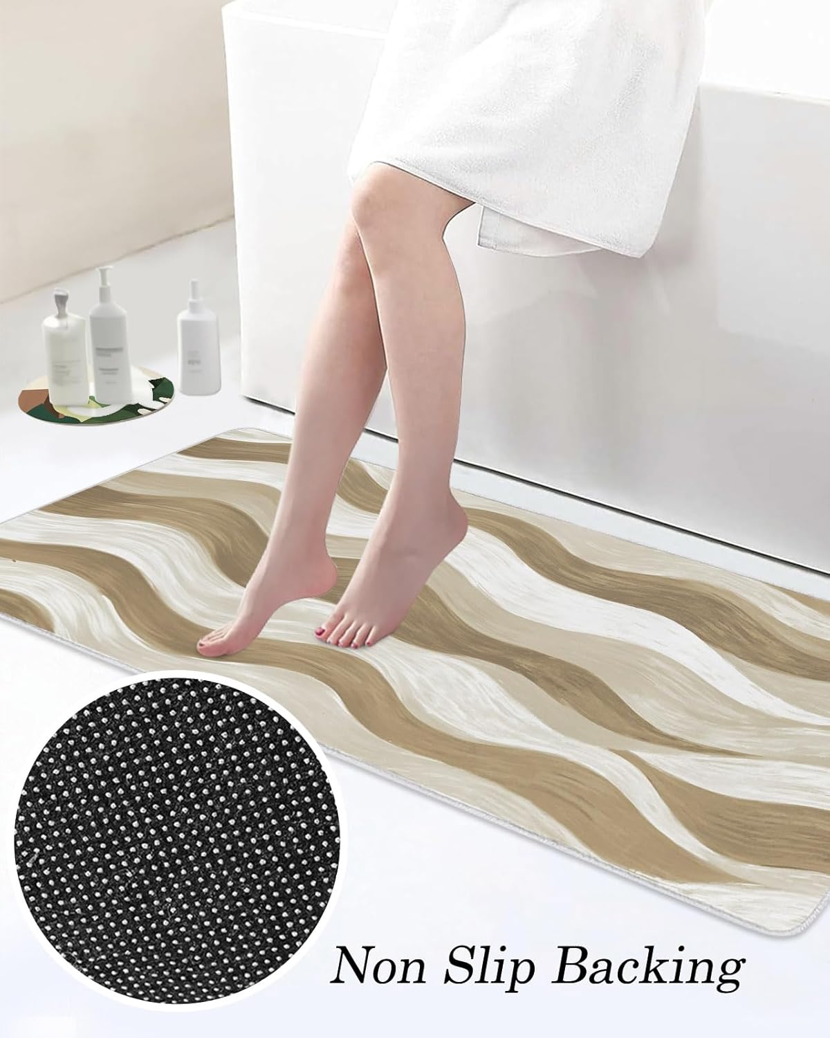 Brown Ocean Waves Kitchen Mats Set of 2 Abstract Modern Ombre Stripes Non Slip Mat Washable Floor Rug for Kitchen Sink Floor Laundry, 19.7"x31.5"+19.7"x47.2"