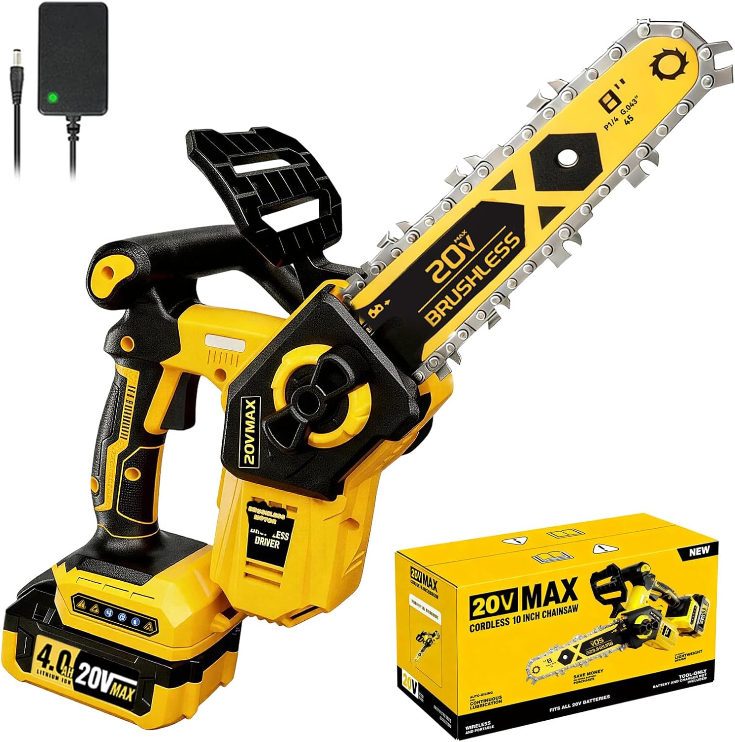 8 inch Chainsaw for Dewalt 20V MAX Battery, 2026 Upgraded Cordless Brushless Pruning Chainsaw with Oiling System & Chain Brake, Battery Powered for Wood Cutting (4.0Ah Battery Included)
