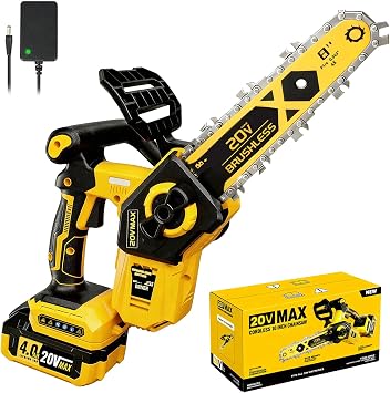 8 inch Cordless Chainsaw for Dewalt 20V MAX Battery, Brushless Pruning Electric Chainsaw with 4.0Ah Battery, Battery Powered Handheld Chain Saw for Wood Cutting, Battery & Charger Included