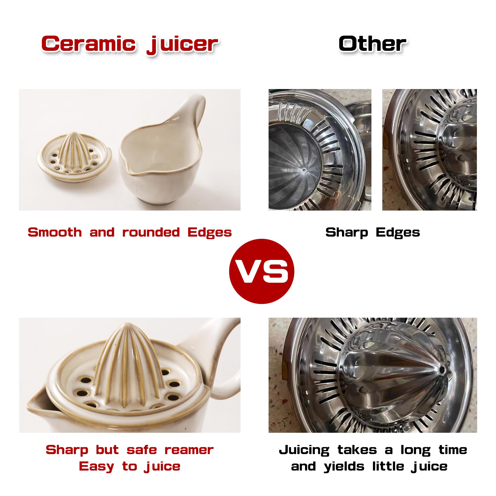 Spremiagrumi manuale in ceramica, spremiagrumi e arance, spremiagrumi manuale con tazza da 230 ml, coperchio con colino, beccuccio, manico, lavabile in lavastoviglie, facile da pulire (bianco)