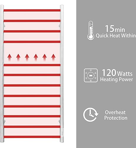 Miniatura 2 de KEG Calentador de toallas montado en la pared con temporizador integrado, 12 barras, calentador eléctrico de acero inoxidable para baño, calentador