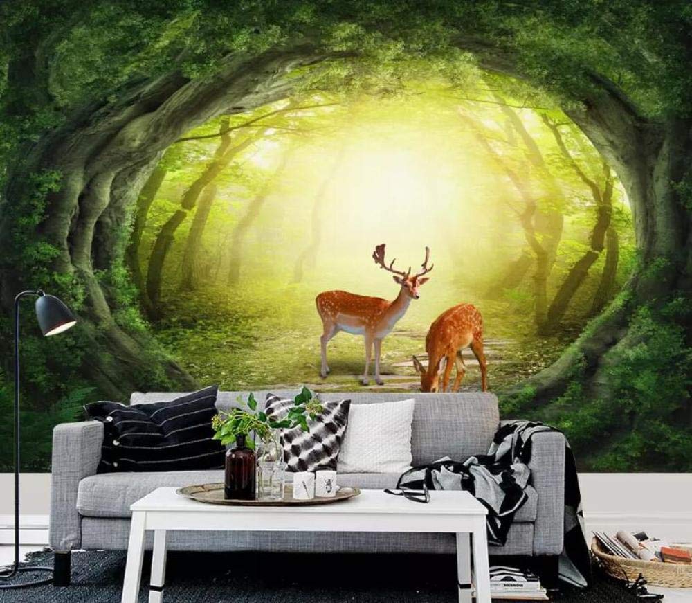 Papier peint 3d forêt pour agrandir un petit salon avec mur fond TV paysage naturel