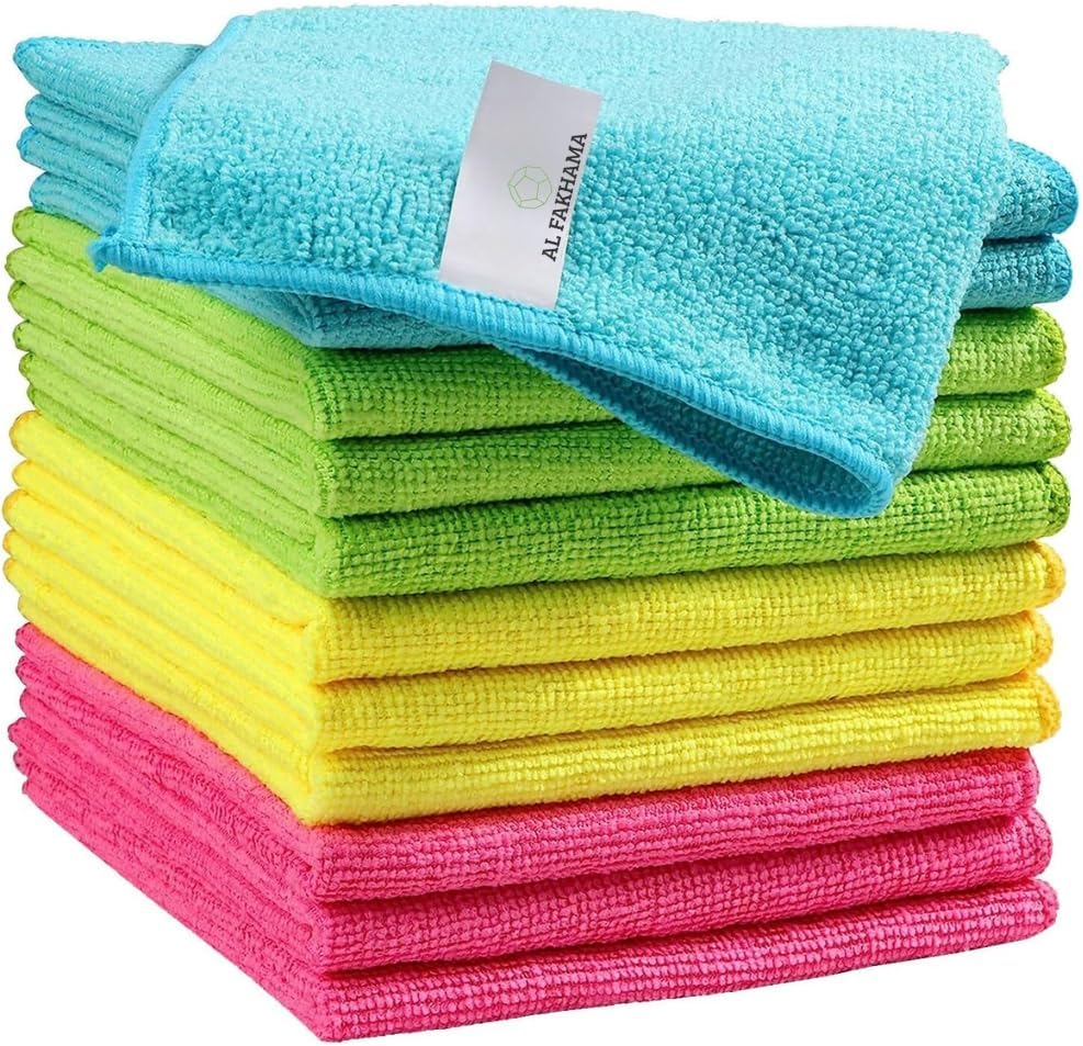 Pack of 6 – 30x30 cm – AL FAKHAMA Microfiber Cleaning Cloth Set, Super Absorbent, Lint-Free, Reusable & Multi-Purpose Kitchen Towels in Vibrant Colors