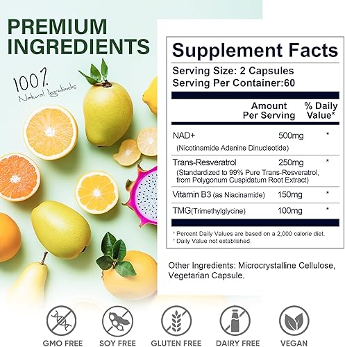 Miniatura 4 de Suplemento de NADH, suplemento de resveratrol de NADH, 120 cápsulas NMN alternativa para antienvejecimiento, energía y refuerzo de focu, mayor