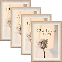 Set of 4 Picture Frames, Freestanding Picture Frames for Office, Hanging Landscape Wall Frame, Photo Frame for Wall (Wood Grain, 13 x 18 cm)