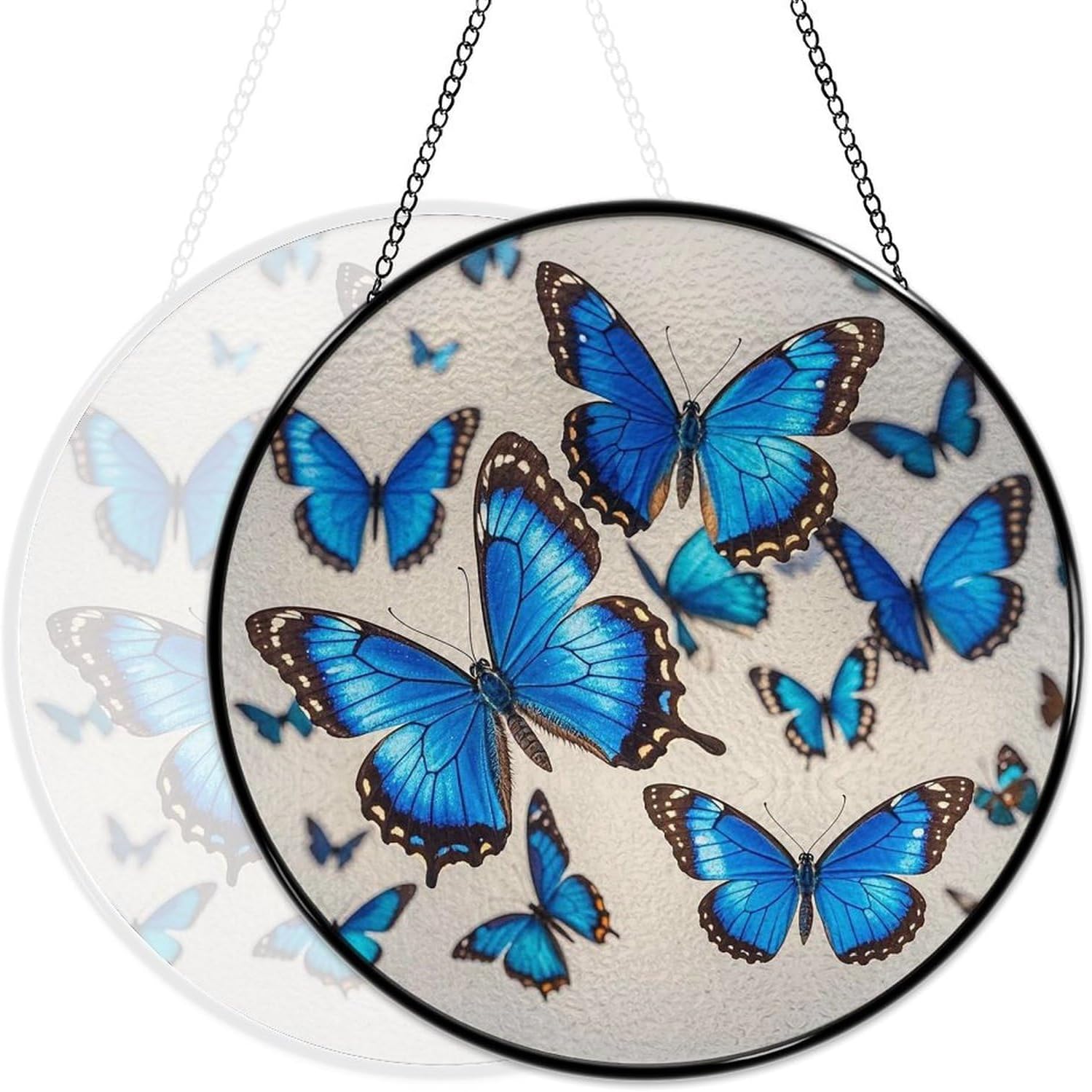 Stained Glass Hanging Sign Suncatcher, Natural Blue Butterfly