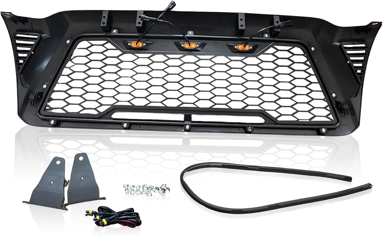 Front Grille with 3 LED Lights for Tacoma 2005 2006 2007 2008 2009 2010 2011 Matte Black Bumper Grille
