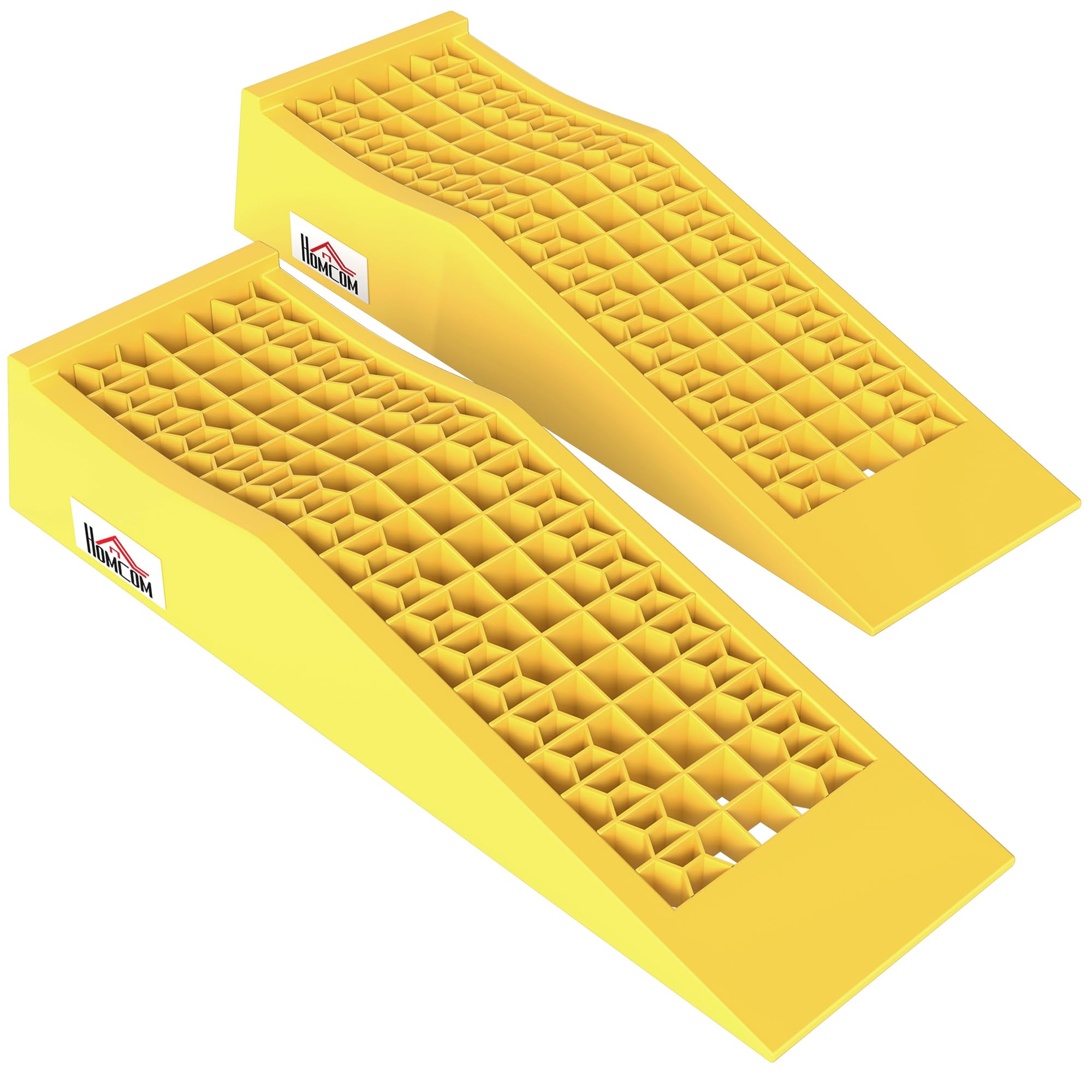 HOMCOM Set di 2 Rampe di Carico in Plastica per Auto con Capacità 3 Tonnellate per Pezzo, Pedane Antiscivolo per Manutenzione Macchine, Camper e Furgoni, 70x19.5x7.8 cm, Giallo