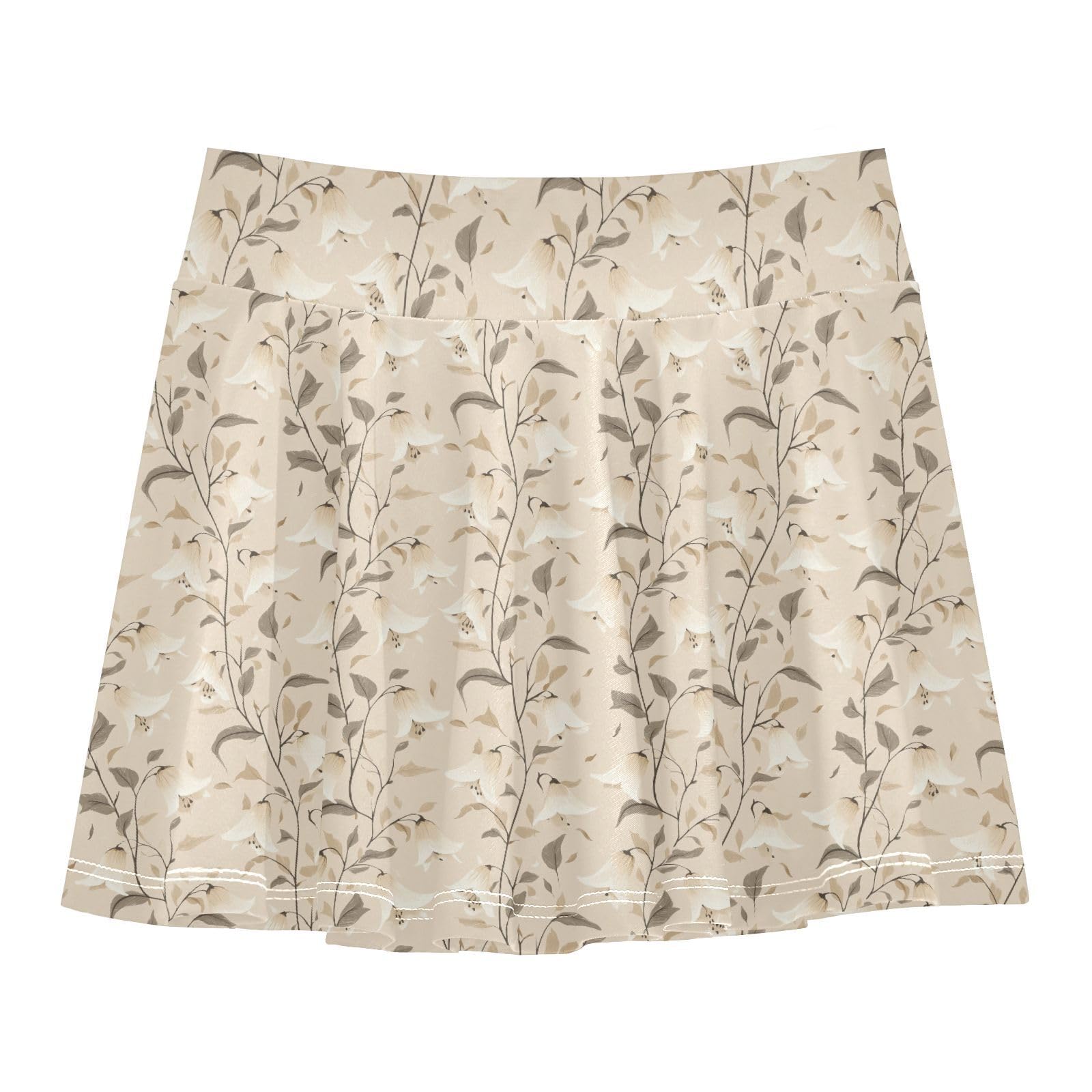 Bellflower Beige Flowy Girls Tennis Skirt with Built in Shorts Youth Cheer Skirt Girl Golf SkirtWith Pockets