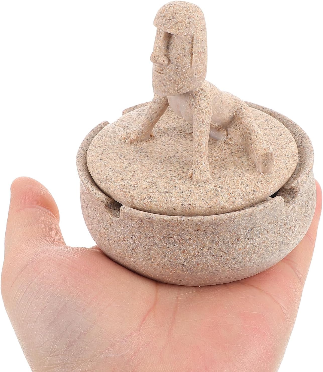 PRETYZOOM Yoga Figurine Ashtray with Cover Sandstone Resin Ash Holder for Smokers Stylish Indoor Cigarette Tray for Living Study Office Unique Artistic Gift for Men and Women image 4