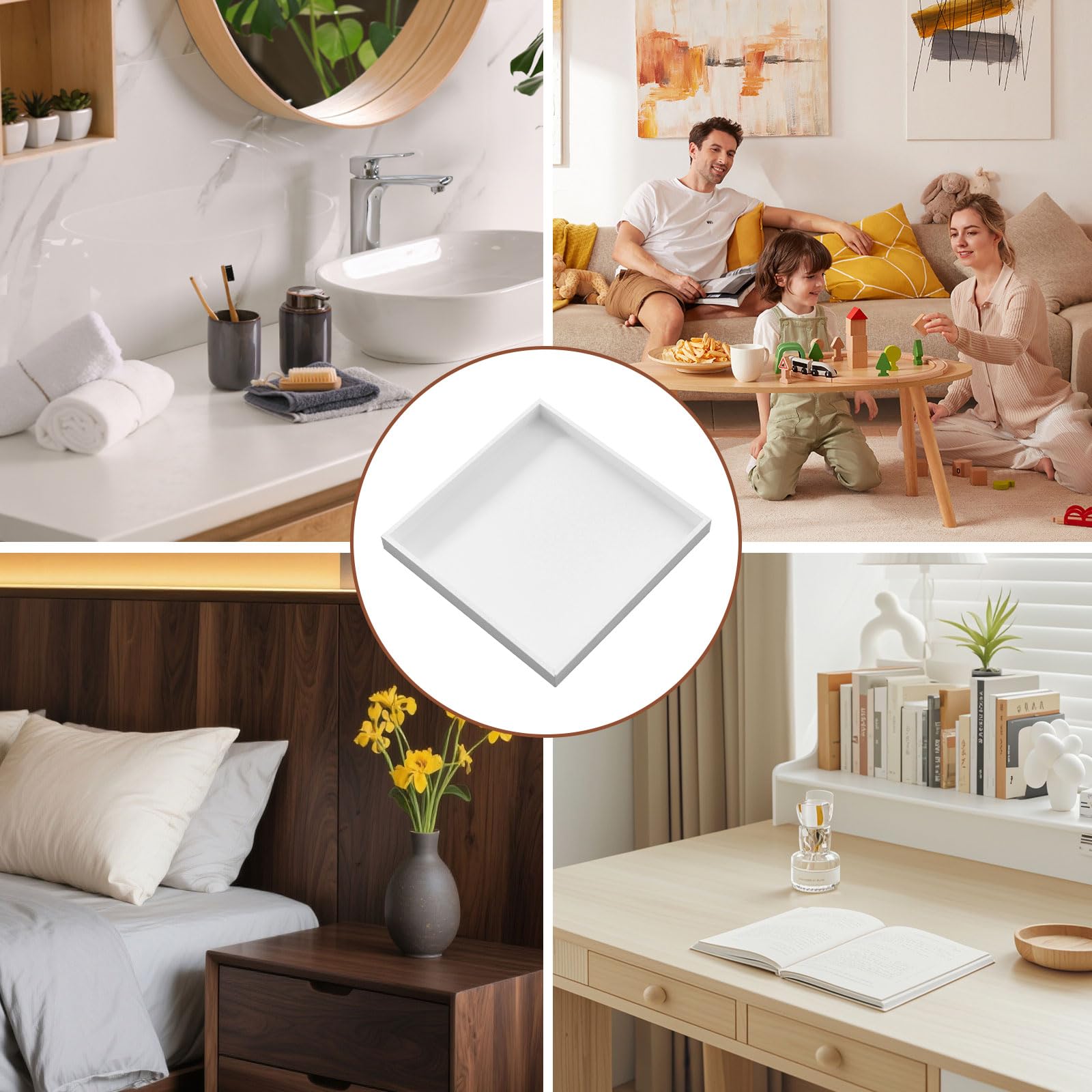 2 Stück Deko Tablett Weiß Quadratisch Dekotablett Holztablett Klein Badezimmer Tablett Dekoratives Serviertablett für Schmuck Lebensmittel Cosmetics Badezimmer Küche 20 X 20 cm