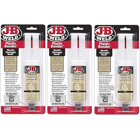 J-B Weld 50133 Plastic Bonder Structural Adhesive Syringe - Dries Tan - 25 ml Pack Of 3