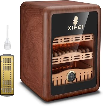 XIFEI Cigar Humidor, Cigar Humidor Cabinet for 150 Cigars, LED Lighting Desktop Humidor with Spanish Cedar Wood Shelves, Hygrometer & Humidifier, Mens Gift for Christmas Fathers Day