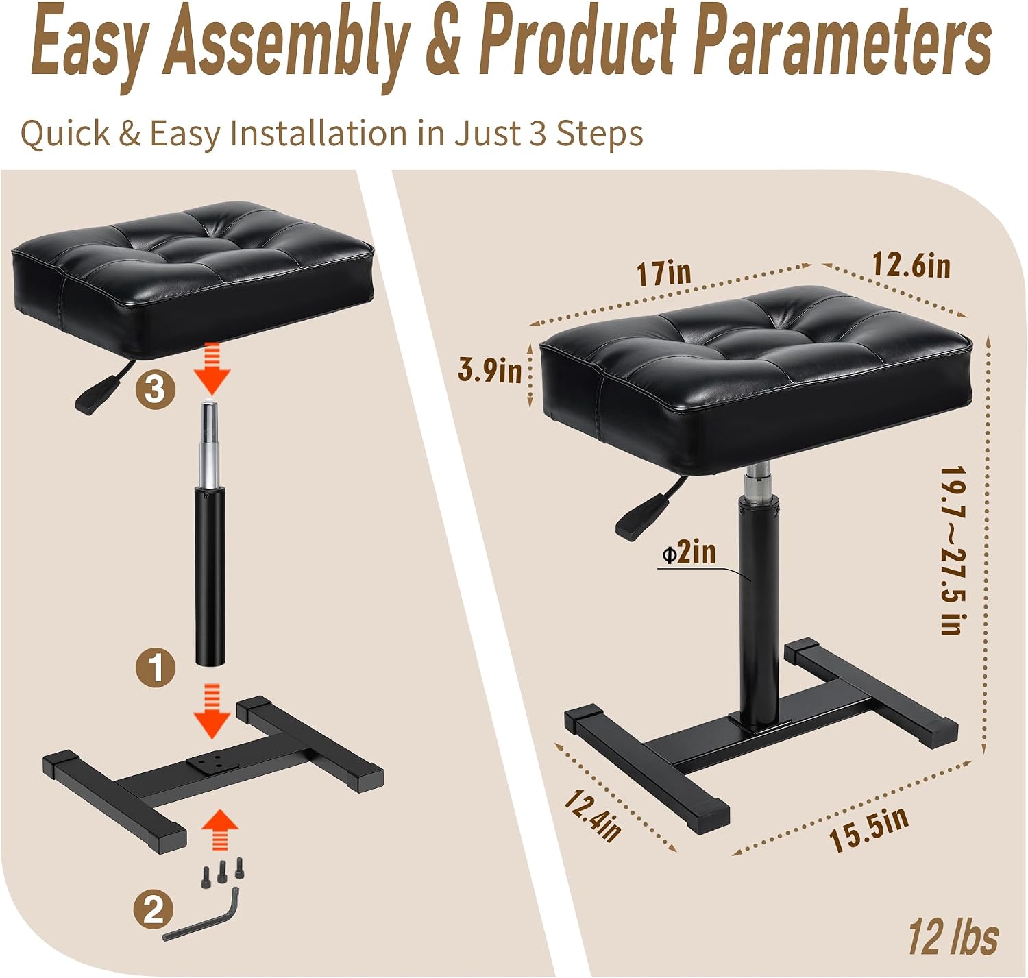 Upgraded Hydraulic Piano Bench, Adjustable Stool with Luxury Thick Padded Cushion, Heavy Duty Music Keyboard Seat, Automatic Height Adjustment