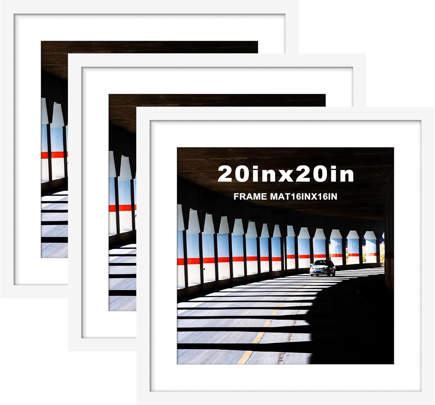 Picrit 20x20 Picture Frame 3 Pack, White Poster Frame, Display Poster 16 x 16 with Mat or 20 x 20 without Mat for Horizontal or Vertical Wall Mounting