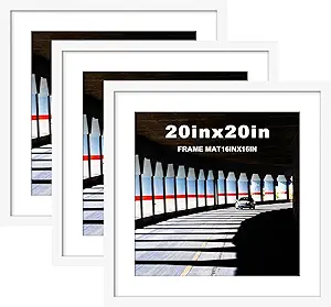 Picrit 20x20 Picture Frame 3 Pack, White Poster Frame, Display Poster 16 x 16 with Mat or 20 x 20 without Mat for Horizontal or Vertical Wall Mounting