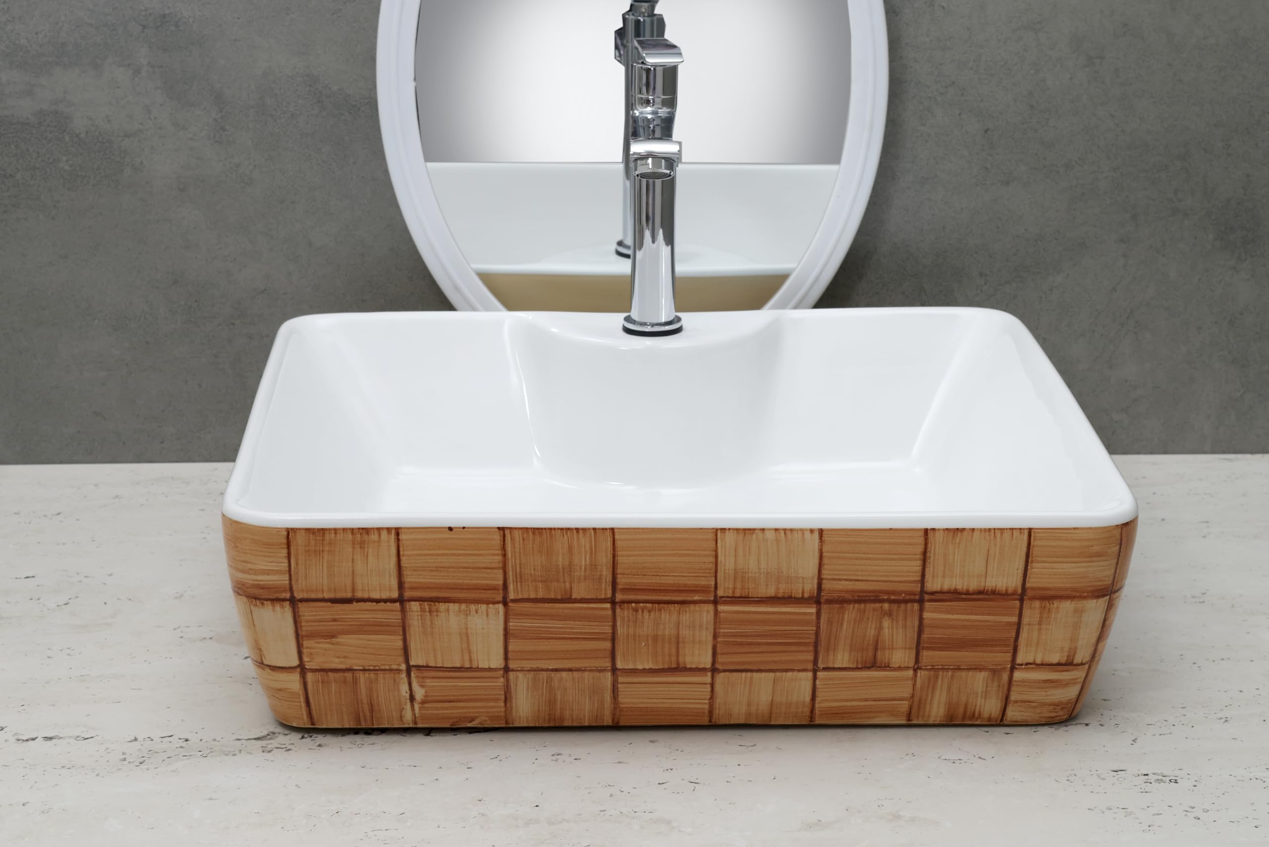 HISRE Ceramic Table Top Vessel Sink Wash Basin Oval Shape Over Counter Wash Basin For Bathrooms & Living Room 19 X 14 X 5 Inch (Style - 7) RT603, photo 1 of 4