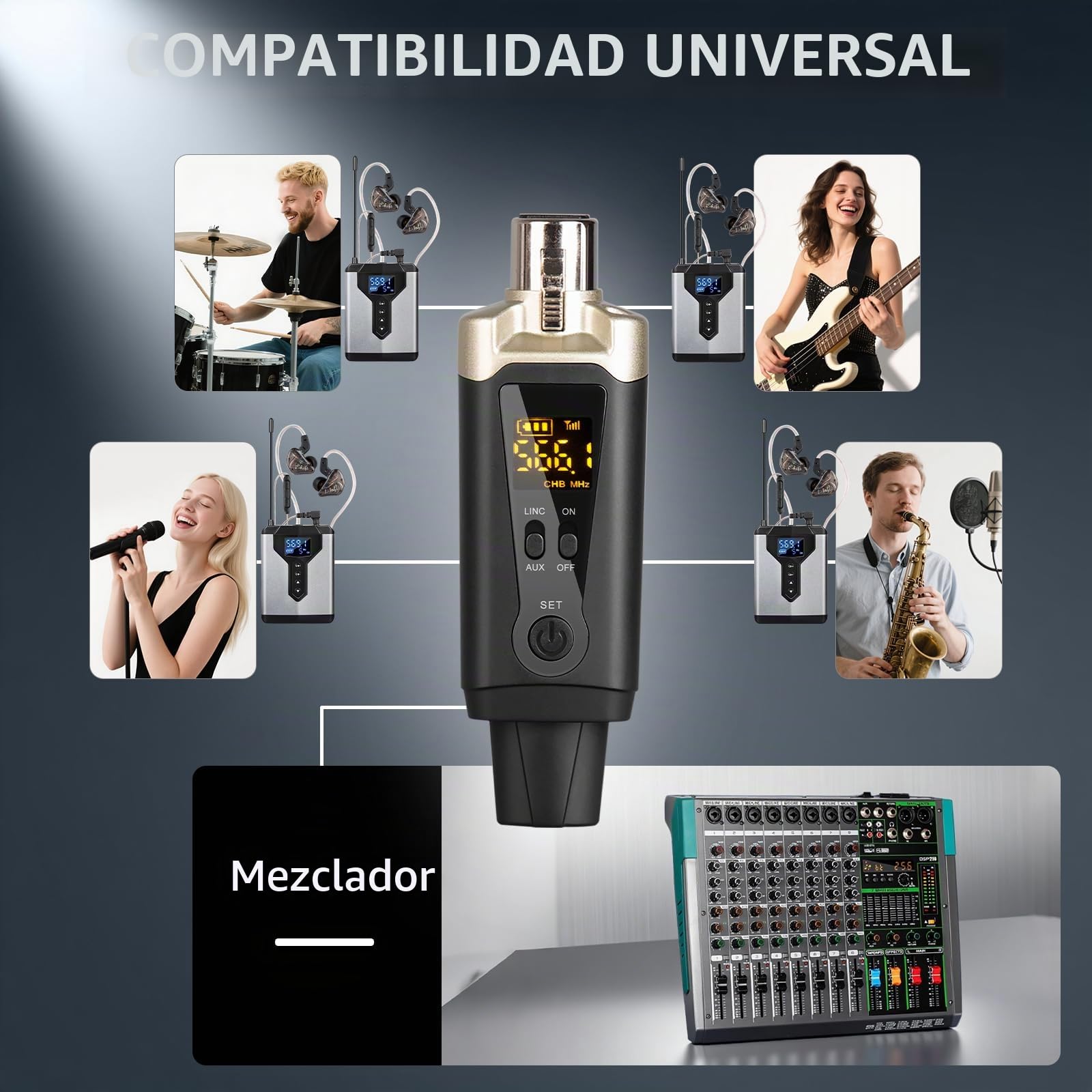 Depusheng T9-2 - Sistema de monitoreo intrauditivo inalámbrico con Clip transmisor en el Receptor, emparejamiento automático, monitoreo intrauditivo para Estudio, Guitarra, DJ, actuaciones en Directo